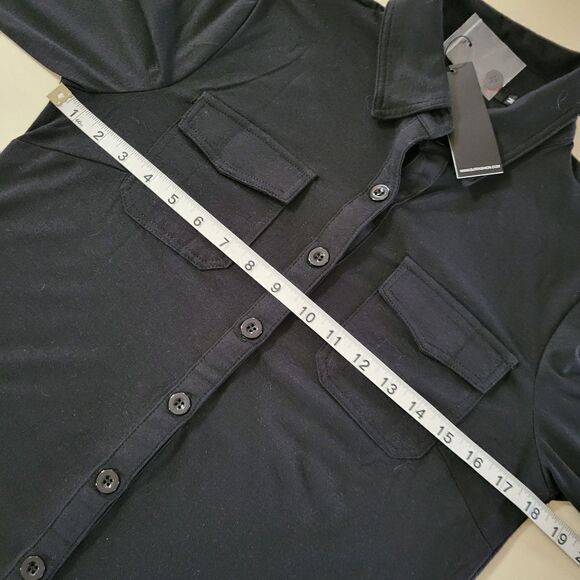 DJT Women’s Roll-Up Long Sleeve Solid Black Women’s Collared Button-Down Shirt - Picture 8 of 16